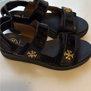 Tory Burch Black Sandals with Gold Logo